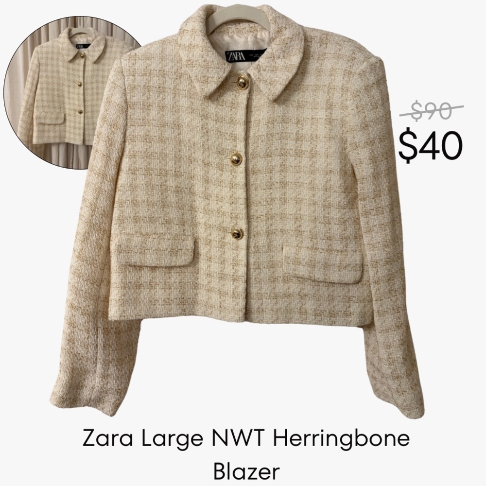 Zara Beige Herringbone Blazer